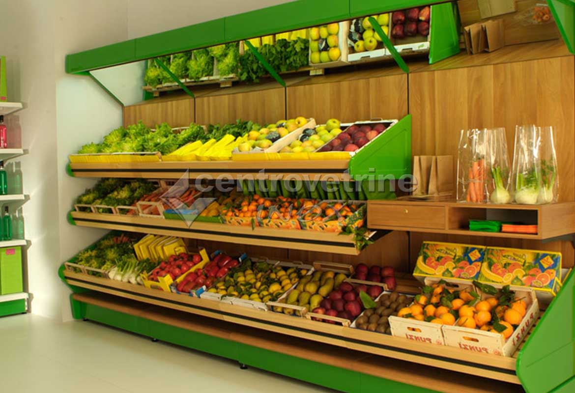 arredamento per negozi con scaffale frutta in legno CENTRO VETRINE INOX